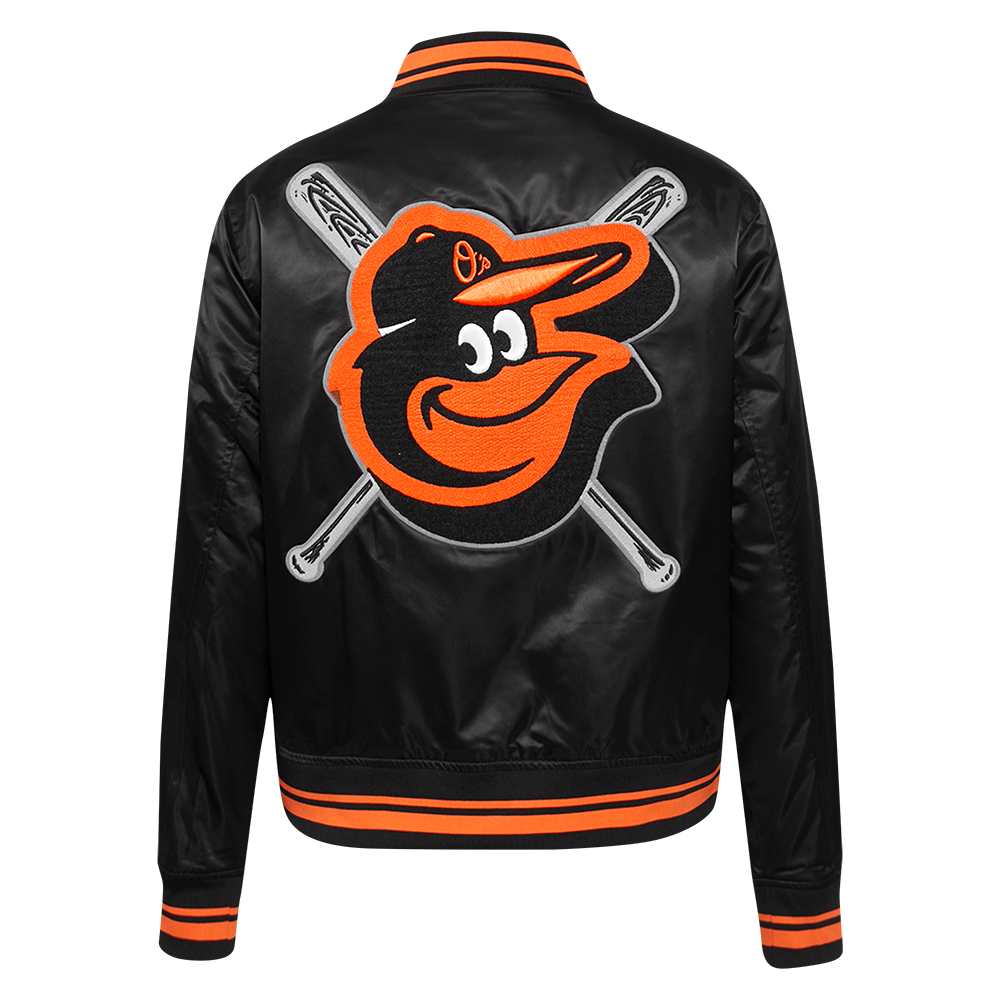 Pro Standard Women's MLB Baltimore Orioles Mashup Rib Satin Jacket - Black/Orange - BLACK/ORANGE Thumbnail View 2