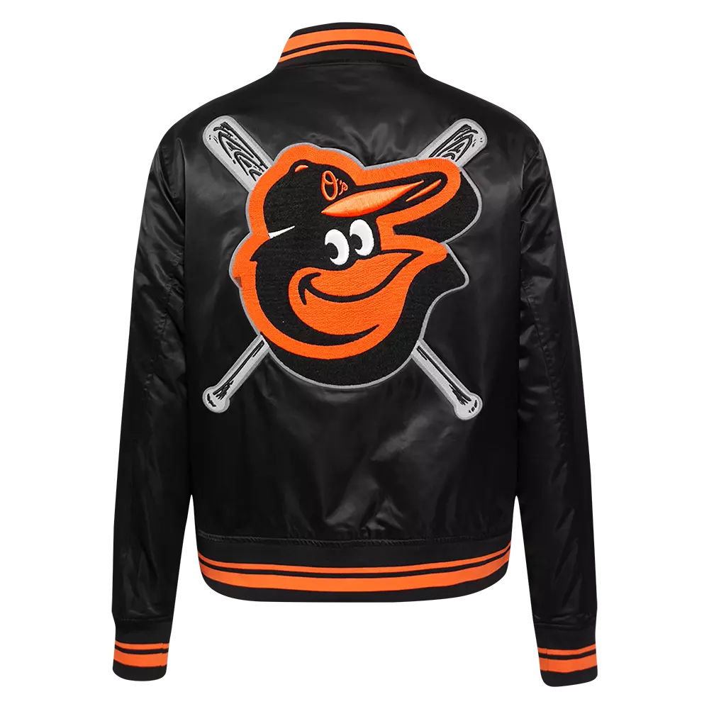 Pro Standard Women's MLB Baltimore Orioles Mashup Rib Satin Jacket - Black/Orange - BLACK/ORANGE