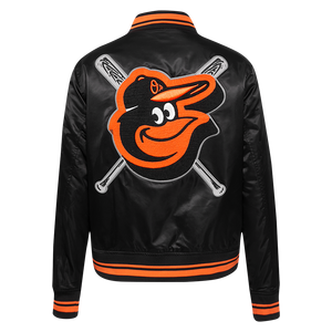 Pro Standard Women's MLB Baltimore Orioles Mashup Rib Satin Jacket -Black/Orange