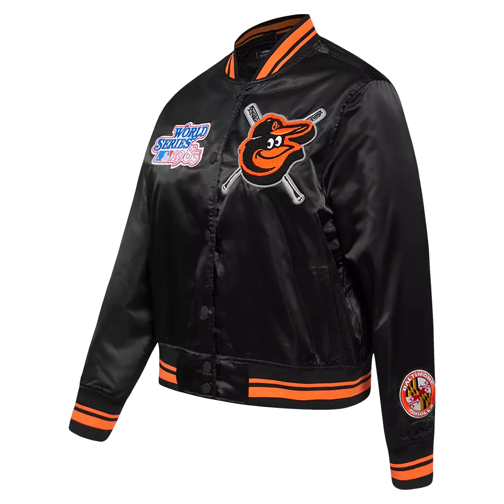 Pro Standard Women's MLB Baltimore Orioles Mashup Rib Satin Jacket - Black/Orange - BLACK/ORANGE