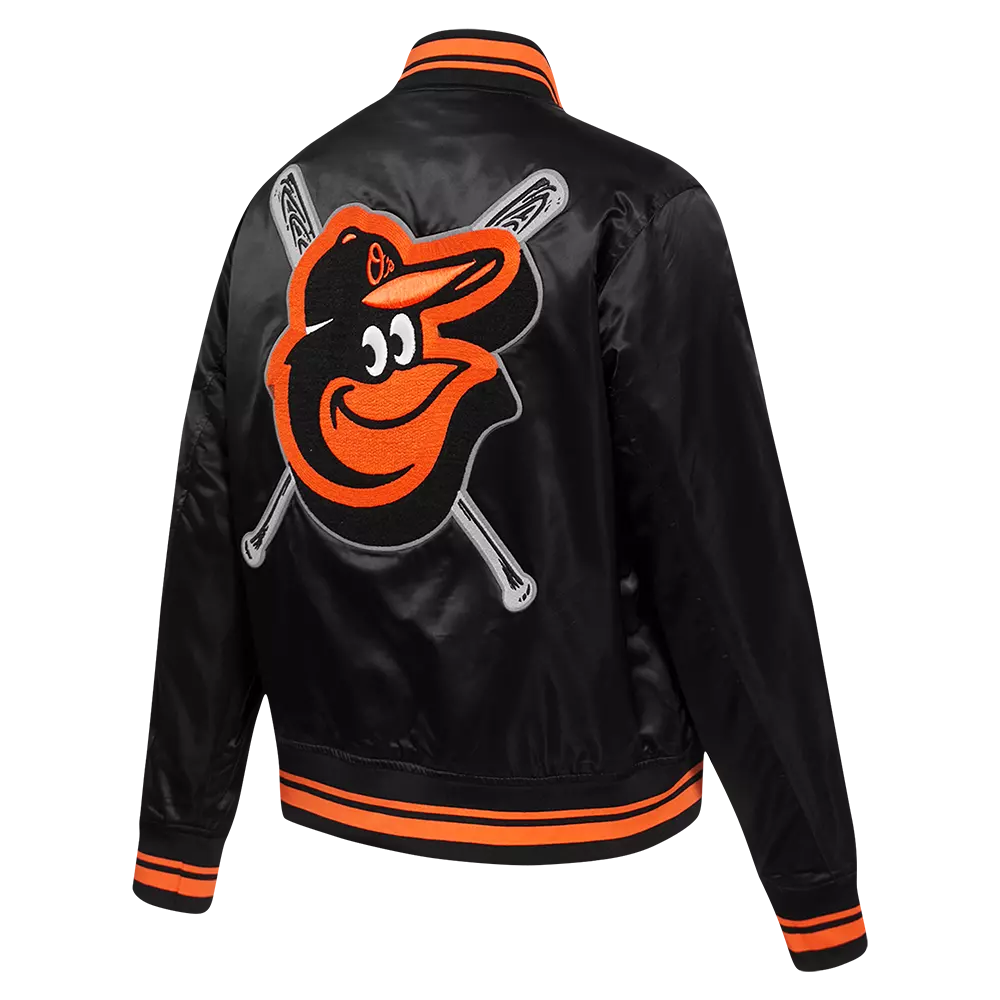 Pro Standard Women's MLB Baltimore Orioles Mashup Rib Satin Jacket - Black/Orange - BLACK/ORANGE