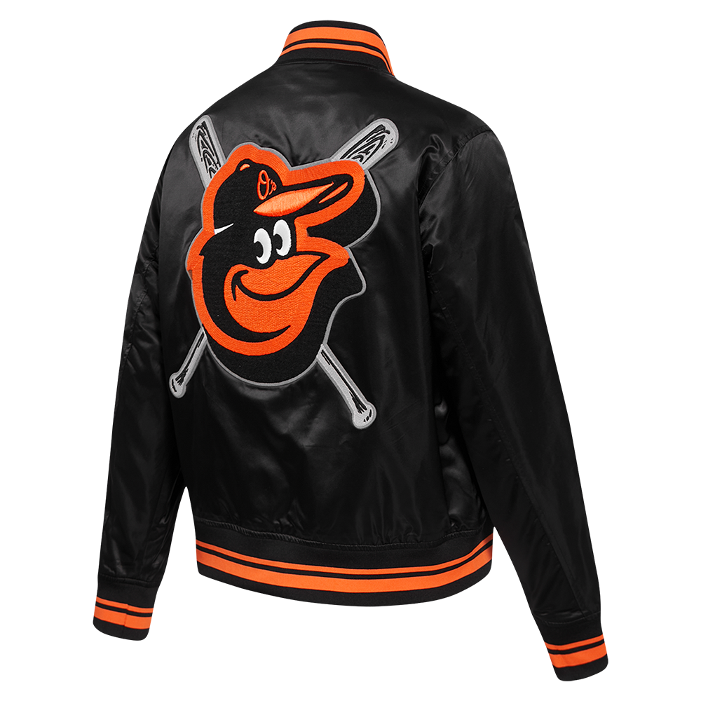 Pro Standard Women's MLB Baltimore Orioles Mashup Rib Satin Jacket -Black/Orange - BLACK/ORANGE Thumbnail View 4