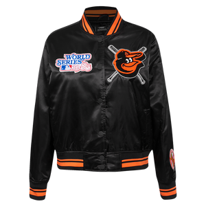 Pro Standard Women's MLB Baltimore Orioles Mashup Rib Satin Jacket -Black/Orange