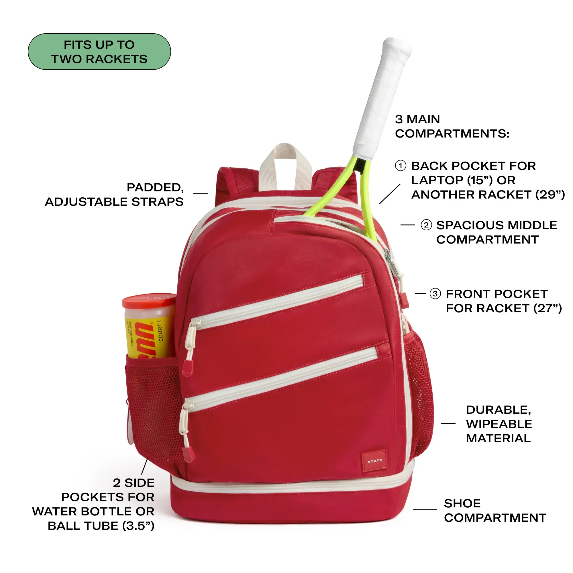 STATE Bags Lenox Tennis Backpack - Red - RED