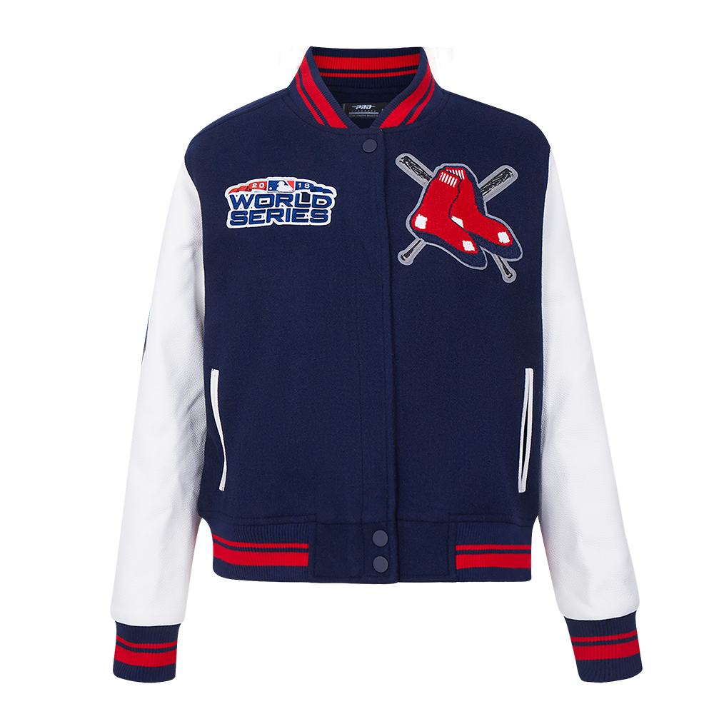 Pro Standard Women's MLB Boston Red Sox Mashup Rib Wool Varsity Jacket - Navy/Red - NAVY/RED Thumbnail View 1