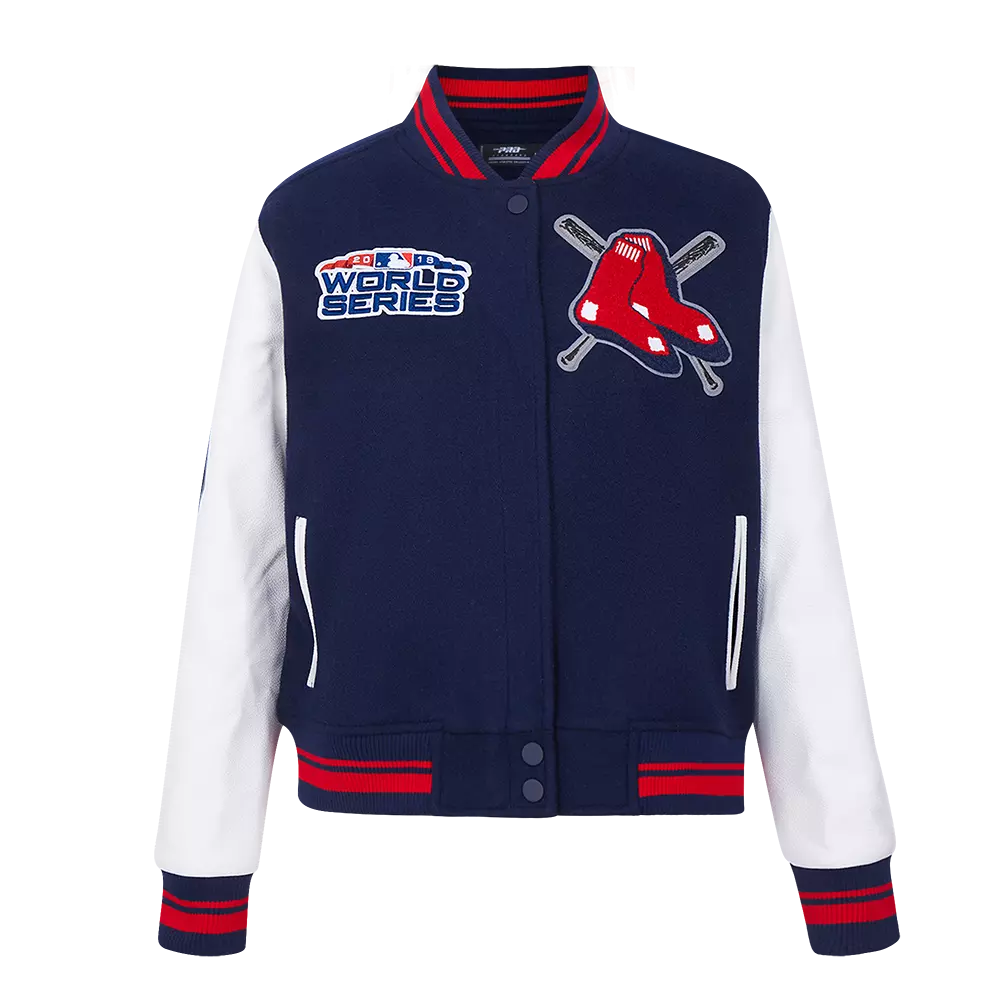 Pro Standard Women's MLB Boston Red Sox Mashup Rib Wool Varsity Jacket - Navy/Red - NAVY/RED