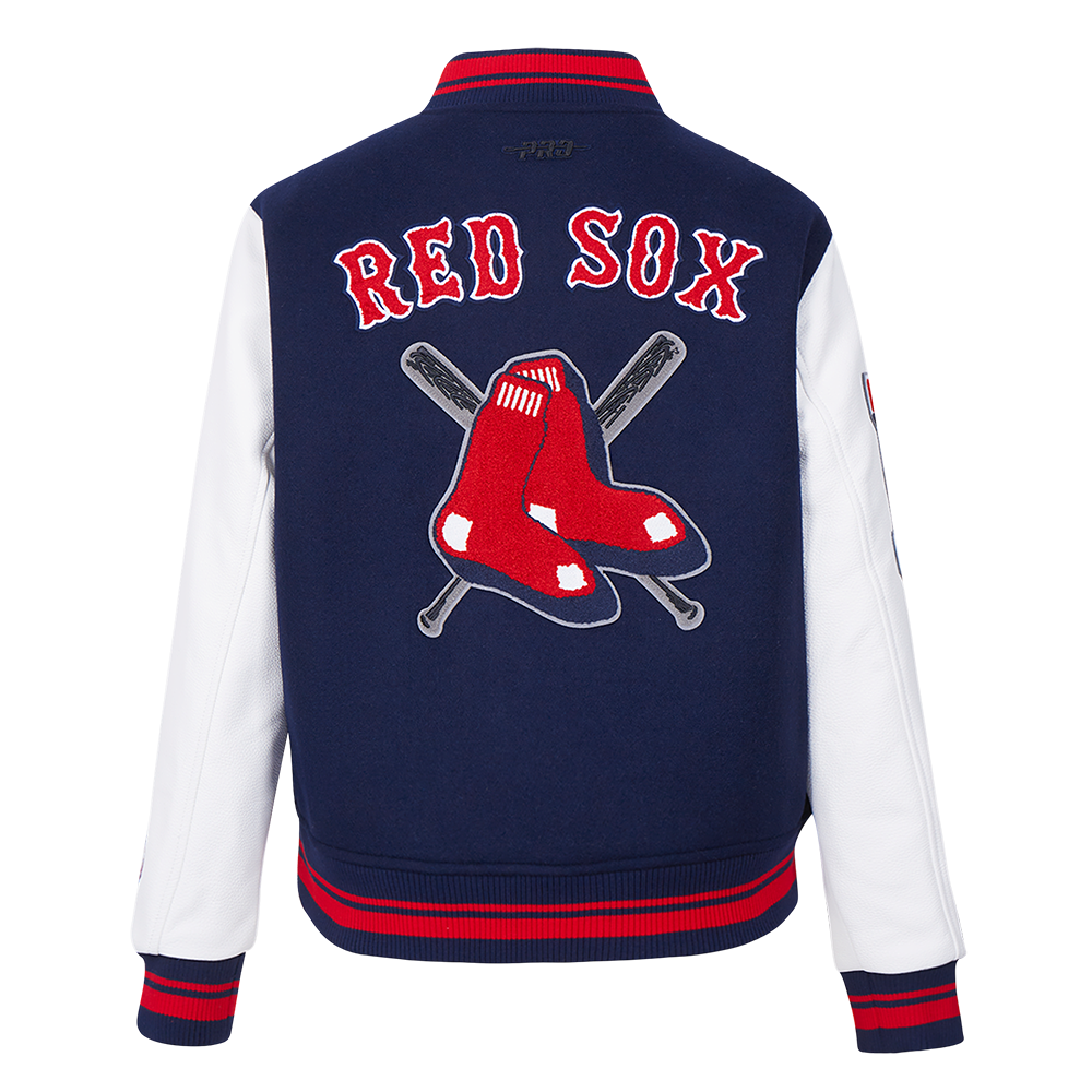 Pro Standard Women's MLB Boston Red Sox Mashup Rib Wool Varsity Jacket - Navy/Red - NAVY/RED Thumbnail View 2