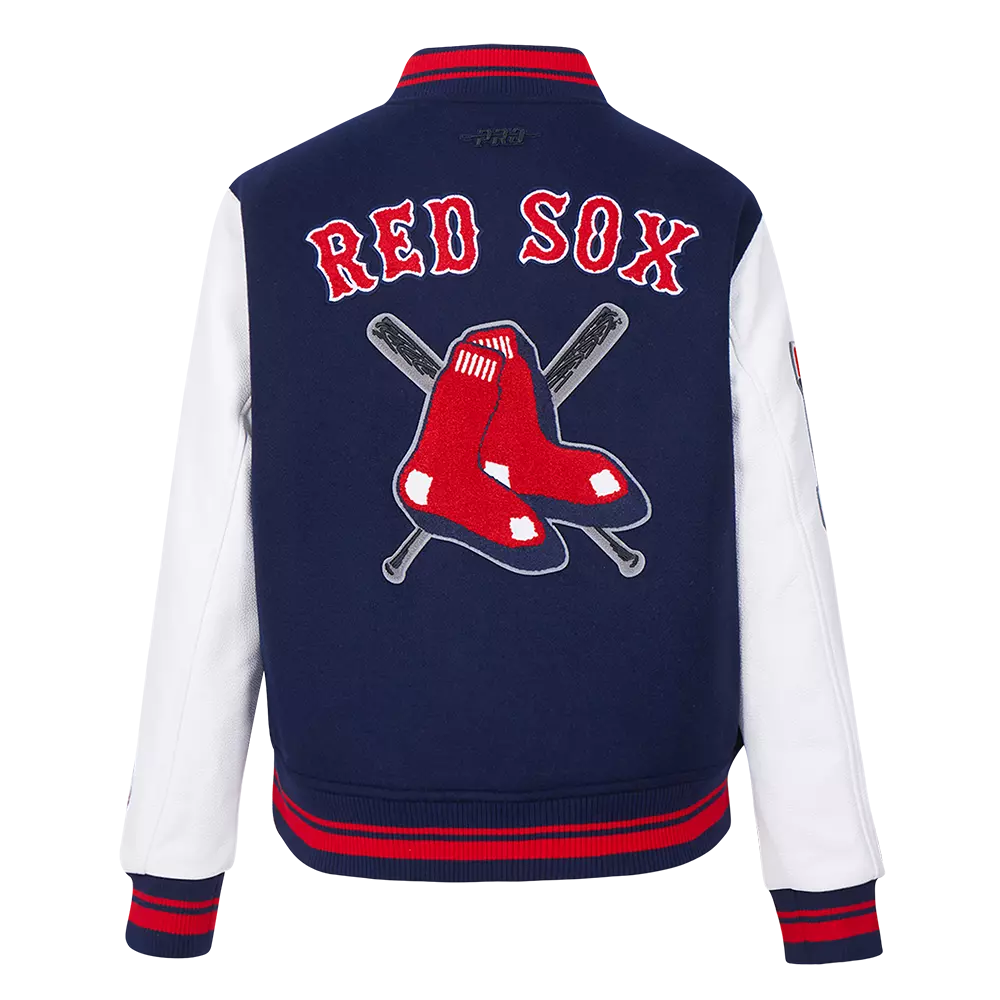 Pro Standard Women's MLB Boston Red Sox Mashup Rib Wool Varsity Jacket -Navy/Red - NAVY/RED