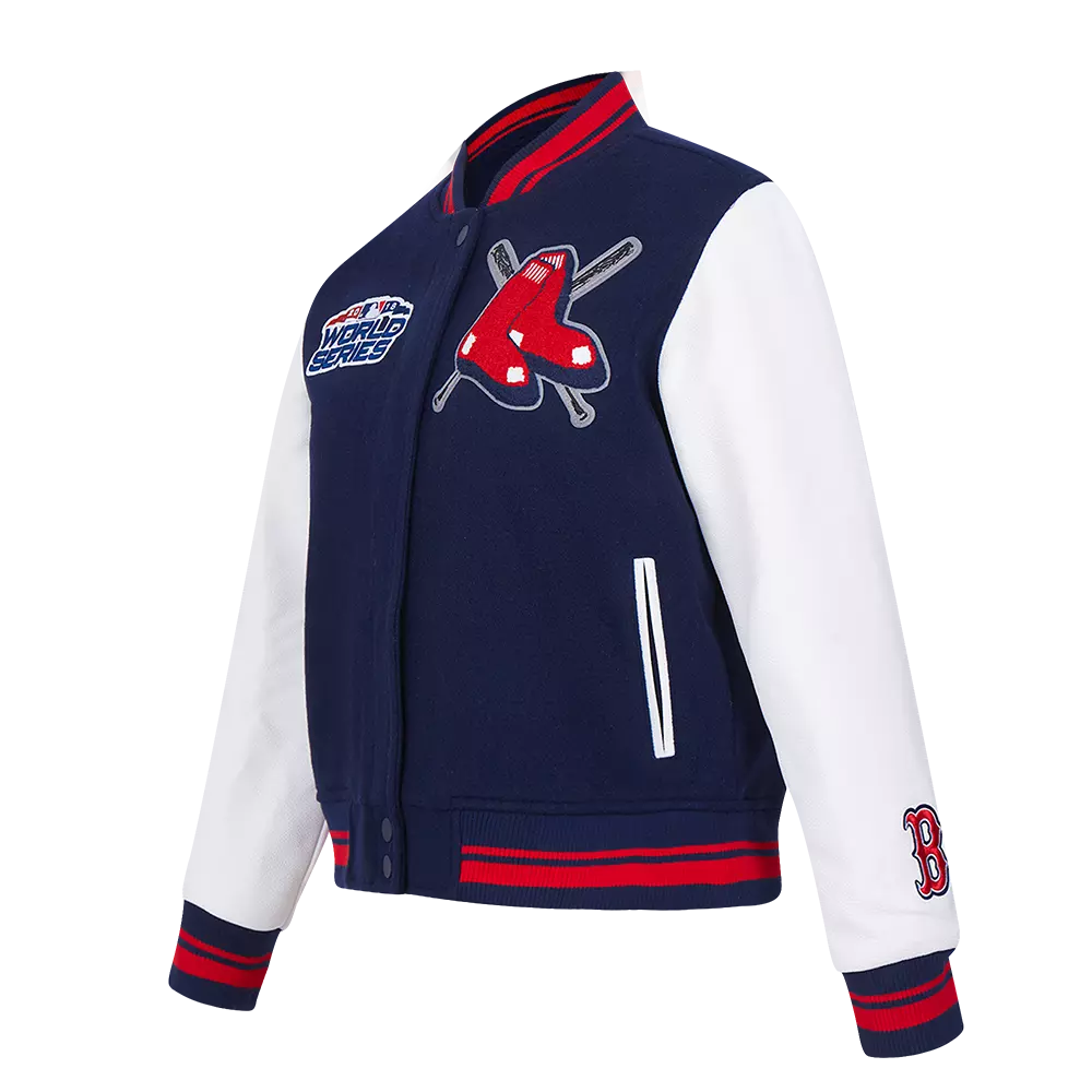 Pro Standard Women's MLB Boston Red Sox Mashup Rib Wool Varsity Jacket - Navy/Red - NAVY/RED