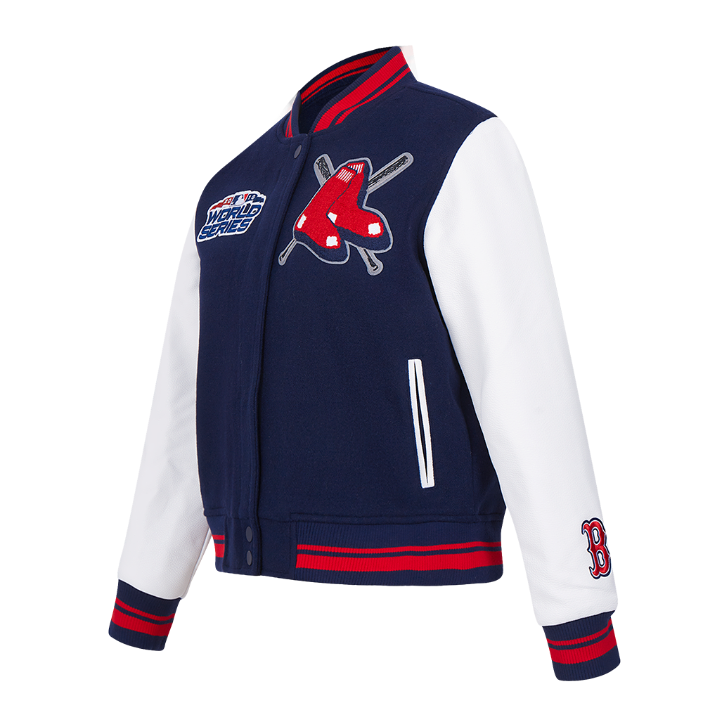 Pro Standard Women's MLB Boston Red Sox Mashup Rib Wool Varsity Jacket -Navy/Red - NAVY/RED Thumbnail View 3