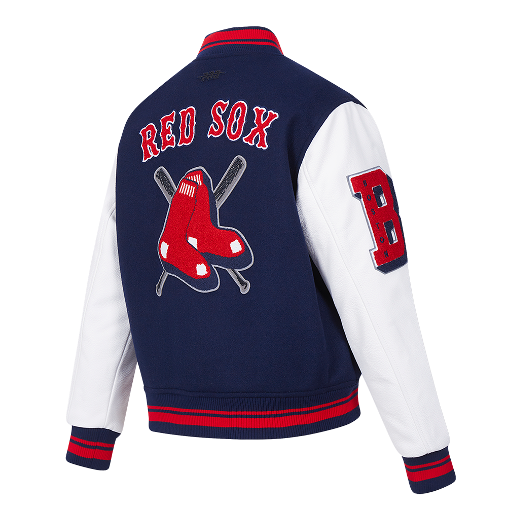 Pro Standard Women's MLB Boston Red Sox Mashup Rib Wool Varsity Jacket - Navy/Red - NAVY/RED Thumbnail View 4