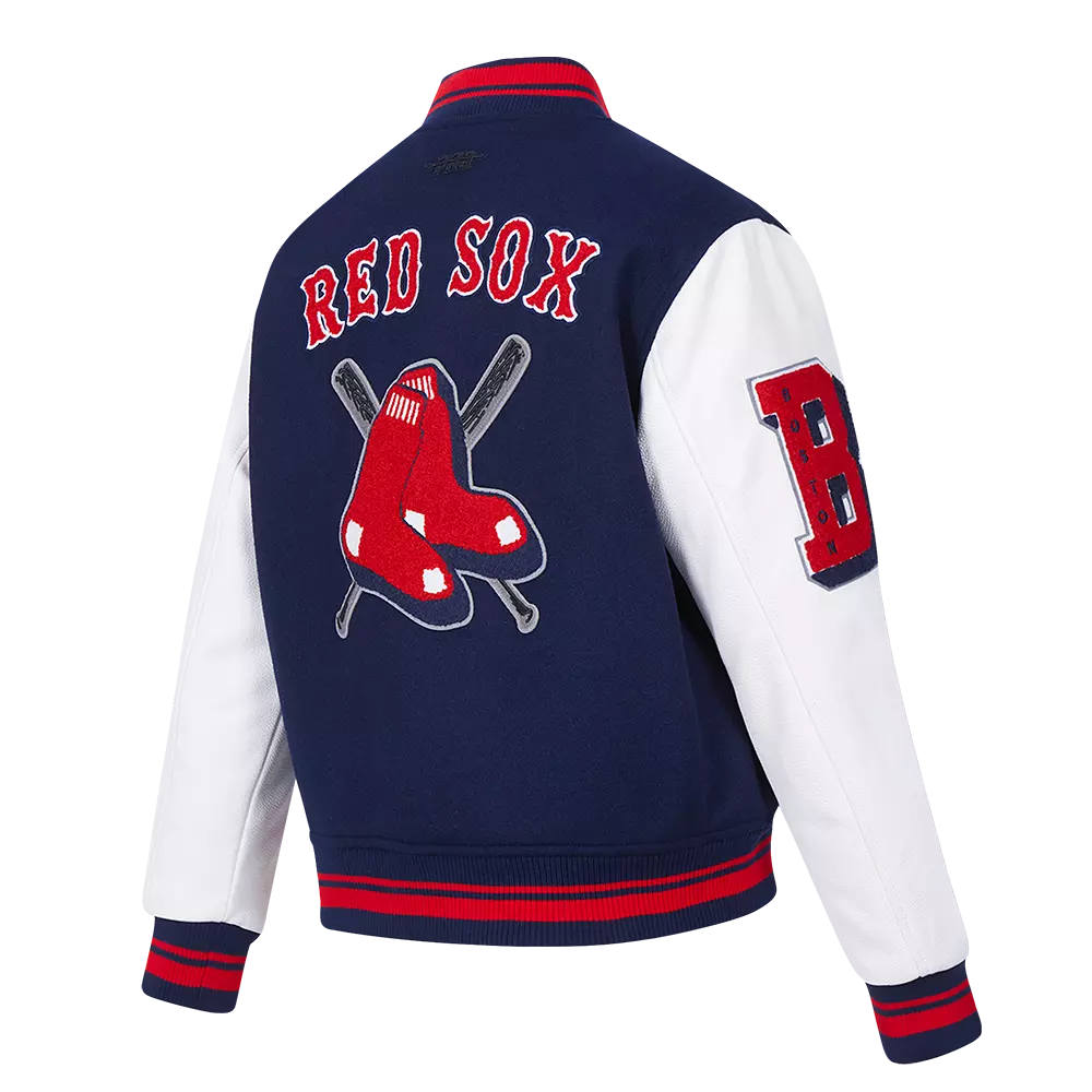 Pro Standard Women's MLB Boston Red Sox Mashup Rib Wool Varsity Jacket -Navy/Red - NAVY/RED