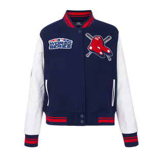Pro Standard Women's MLB Boston Red Sox Mashup Rib Wool Varsity Jacket -Navy/Red