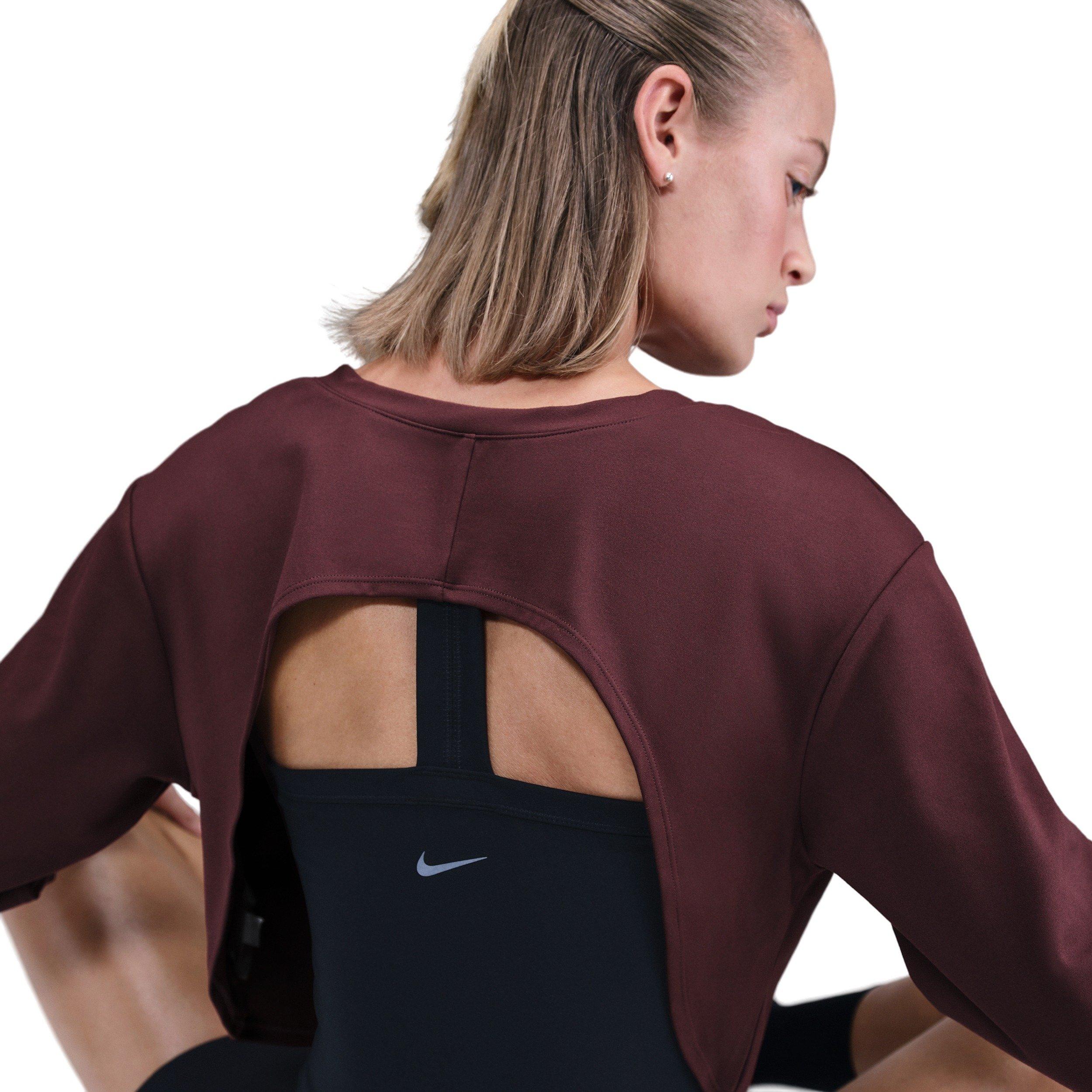 Nike Women's One Dri-FIT Mid Layer -Burgundy - BURGUNDY Thumbnail View 3