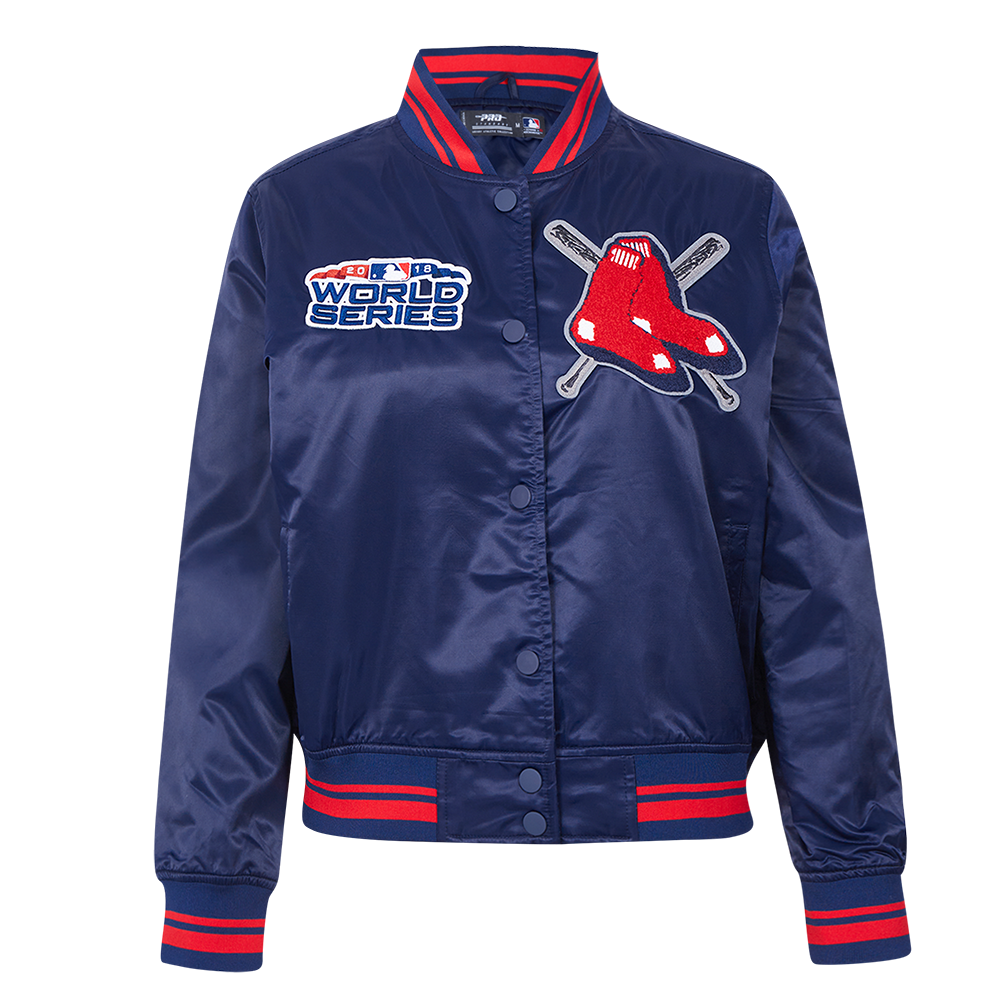 Pro Standard Women's MLB Boston Red Sox Mashup Rib Satin Jacket - Navy/Red - NAVY/RED Thumbnail View 1