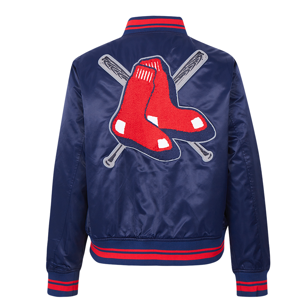 Pro Standard Women's MLB Boston Red Sox Mashup Rib Satin Jacket -Navy/Red - NAVY/RED Thumbnail View 2