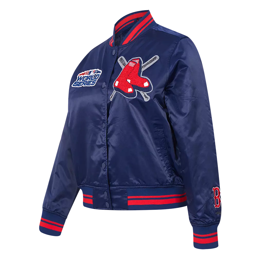 Pro Standard Women's MLB Boston Red Sox Mashup Rib Satin Jacket - Navy/Red - NAVY/RED