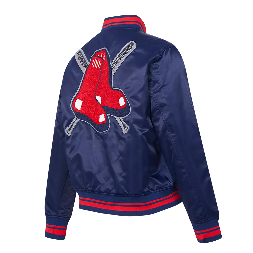 Pro Standard Women's MLB Boston Red Sox Mashup Rib Satin Jacket -Navy/Red - NAVY/RED