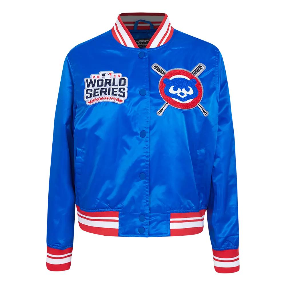 Pro Standard Women's MLB Chicago Cubs Mashup Rib Satin Jacket -Royal/Red - ROYAL/RED