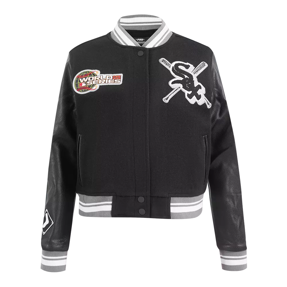 Pro Standard Women's MLB Chicago White Sox Mashup Rib Wool Varsity Jacket -Black/Grey - BLACK/GREY