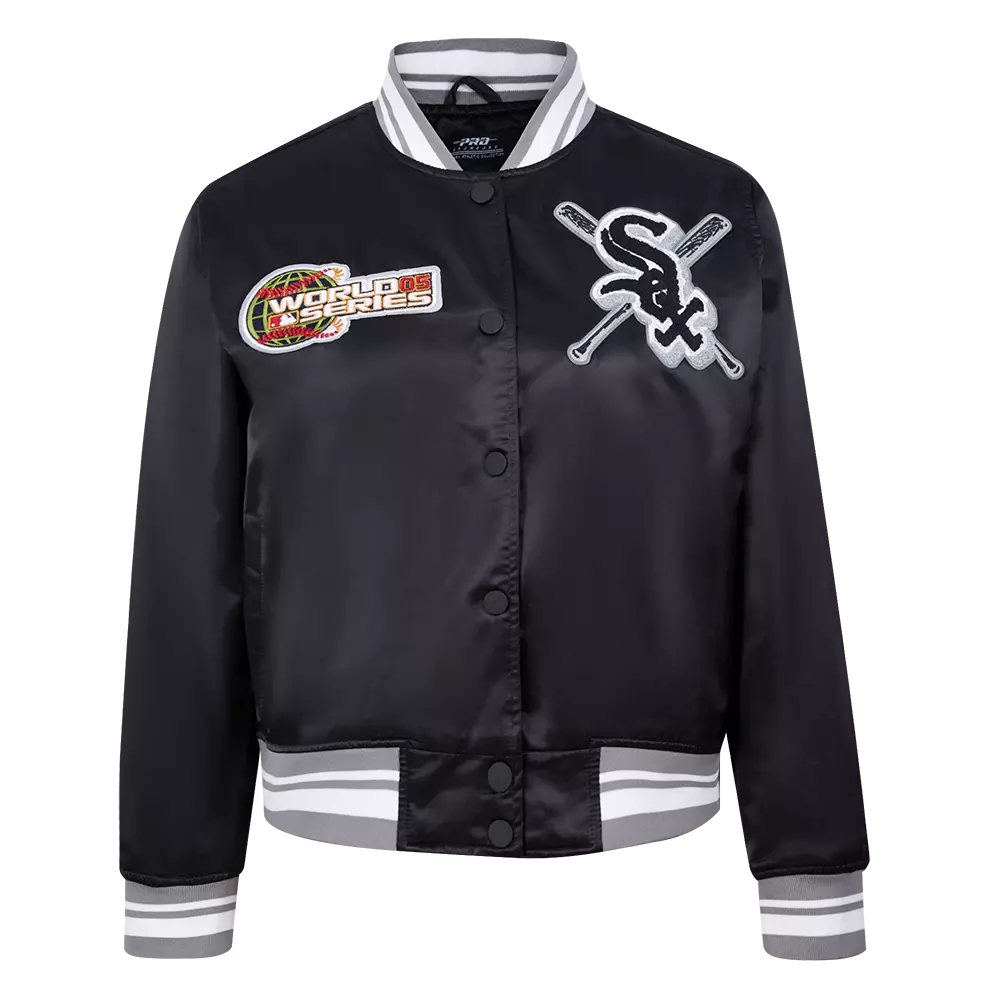 Pro Standard Women's MLB Chicago White Sox Mashup Rib Satin Jacket -Black/Grey - BLACK/GREY