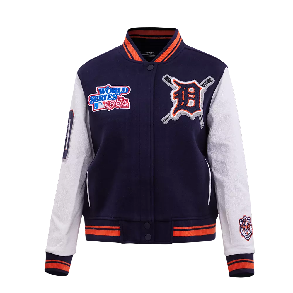 Pro Standard Women's MLB Detroit Tigers Mashup Rib Wool Varsity Jacket -Navy/Orange - NAVY/ORANGE
