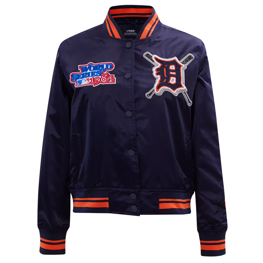 Pro Standard Women's MLB Detroit Tigers Mashup Rib Satin Jacket -Navy/Orange - NAVY/ORANGE