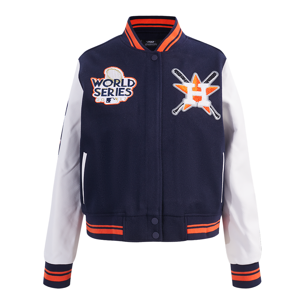 Pro Standard Women's MLB Houston Astros Mashup Rib Wool Varsity Jacket -Navy/Orange - NAVY/ORANGE Thumbnail View 1