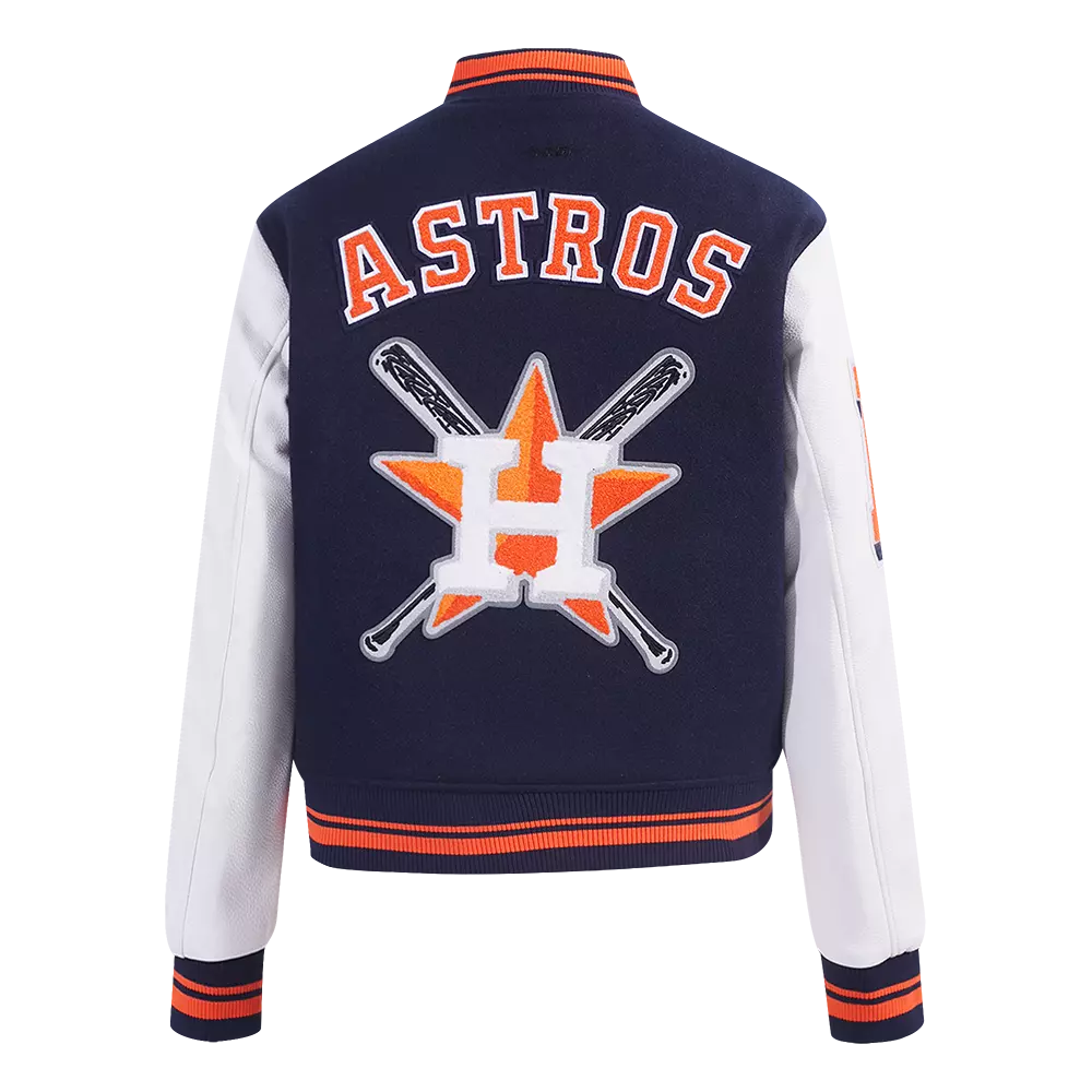 Pro Standard Women's MLB Houston Astros Mashup Rib Wool Varsity Jacket - Navy/Orange - NAVY/ORANGE
