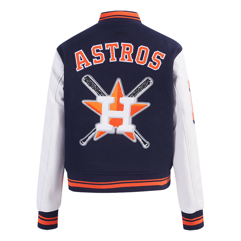 Pro Standard Women's MLB Houston Astros Mashup Rib Wool Varsity Jacket -Navy/Orange - NAVY/ORANGE Thumbnail View 2