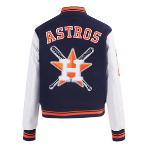 Pro Standard Women's MLB Houston Astros Mashup Rib Wool Varsity Jacket -Navy/Orange
