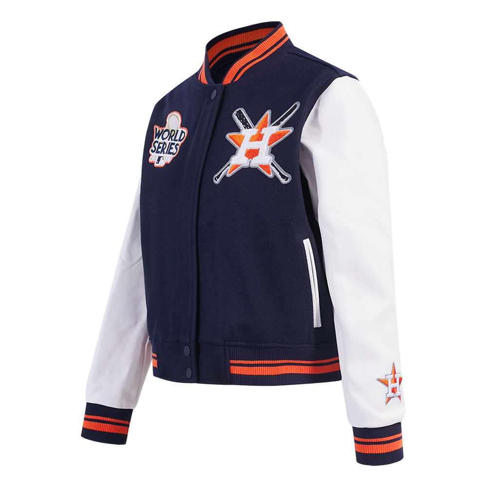 Pro Standard Women's MLB Houston Astros Mashup Rib Wool Varsity Jacket - Navy/Orange - NAVY/ORANGE Thumbnail View 3