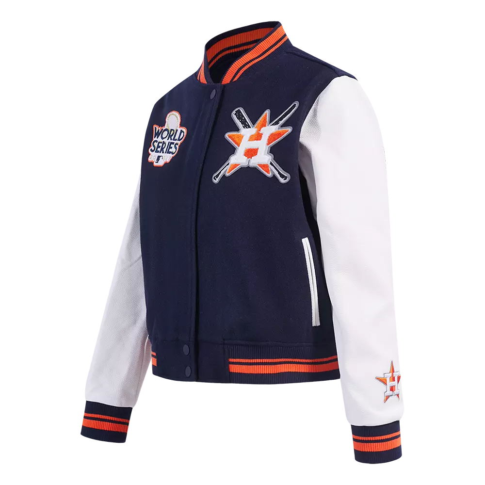 Pro Standard Women's MLB Houston Astros Mashup Rib Wool Varsity Jacket - Navy/Orange - NAVY/ORANGE
