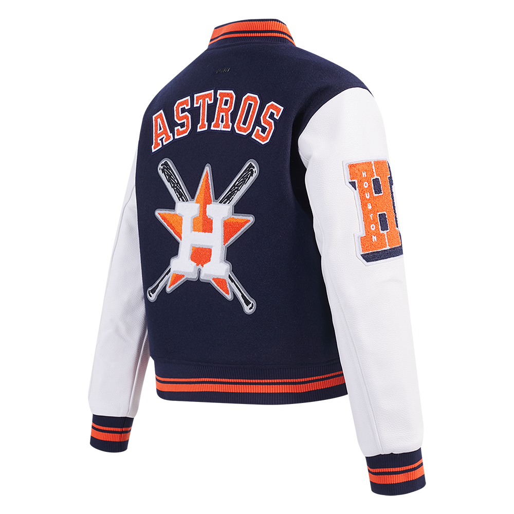 Pro Standard Women's MLB Houston Astros Mashup Rib Wool Varsity Jacket - Navy/Orange - NAVY/ORANGE Thumbnail View 4