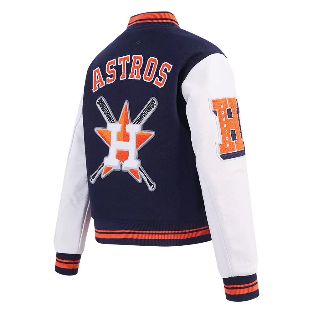 Pro Standard Women's MLB Houston Astros Mashup Rib Wool Varsity Jacket -Navy/Orange - NAVY/ORANGE