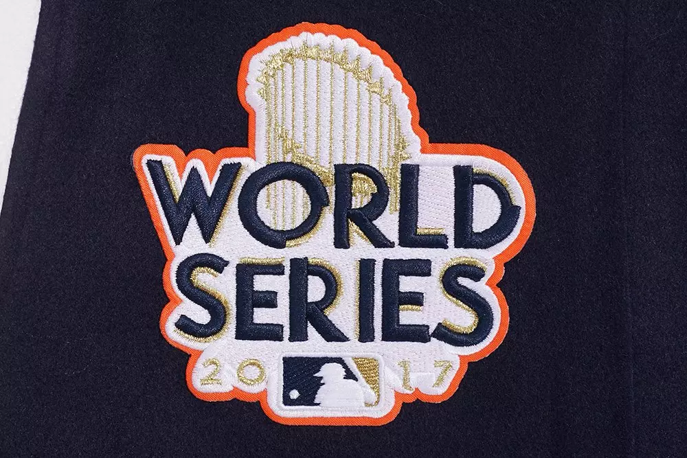 Pro Standard Women's MLB Houston Astros Mashup Rib Wool Varsity Jacket -Navy/Orange - NAVY/ORANGE