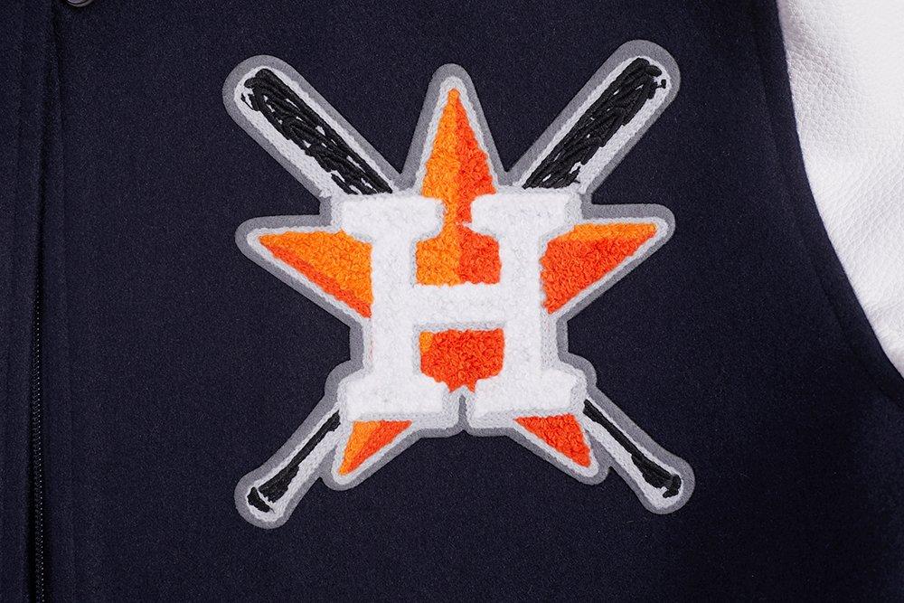 Pro Standard Women's MLB Houston Astros Mashup Rib Wool Varsity Jacket - Navy/Orange - NAVY/ORANGE Thumbnail View 6