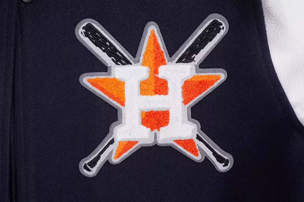 Pro Standard Women's MLB Houston Astros Mashup Rib Wool Varsity Jacket -Navy/Orange - NAVY/ORANGE