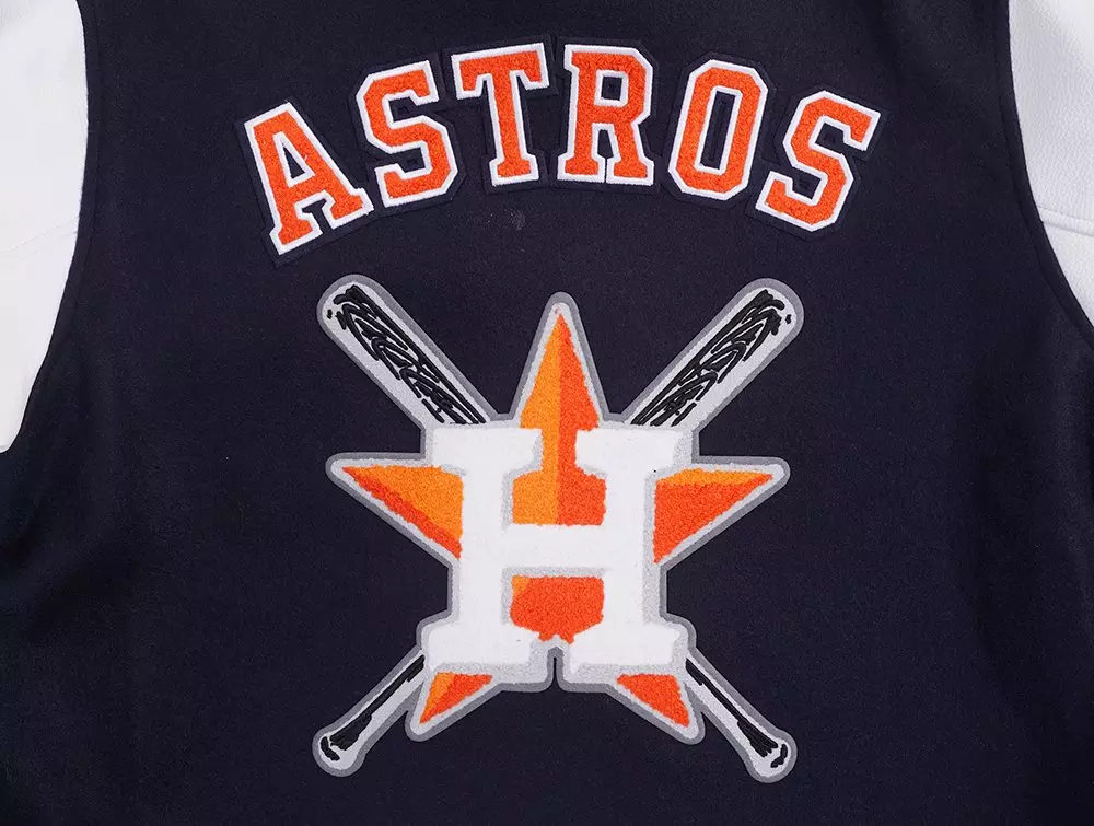 Pro Standard Women's MLB Houston Astros Mashup Rib Wool Varsity Jacket - Navy/Orange - NAVY/ORANGE