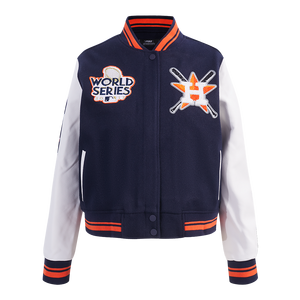 Pro Standard Women's MLB Houston Astros Mashup Rib Wool Varsity Jacket -Navy/Orange