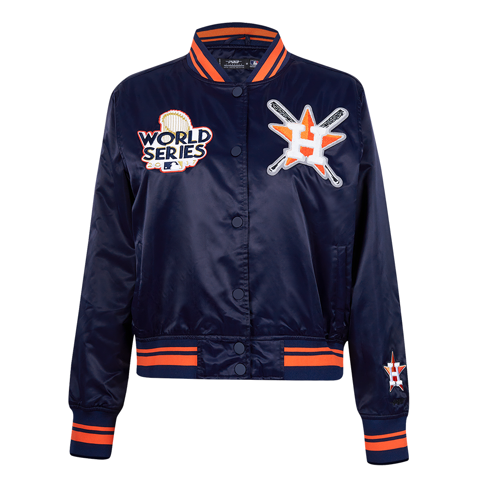 Pro Standard Women's MLB Houston Astros Mashup Rib Satin Jacket - Navy/Orange - NAVY/ORANGE Thumbnail View 1