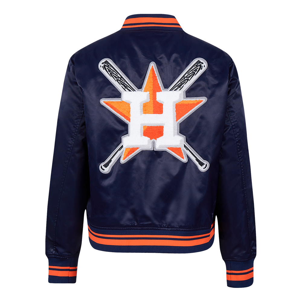 Pro Standard Women's MLB Houston Astros Mashup Rib Satin Jacket -Navy/Orange - NAVY/ORANGE Thumbnail View 2