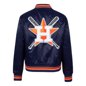 Pro Standard Women's MLB Houston Astros Mashup Rib Satin Jacket -Navy/Orange