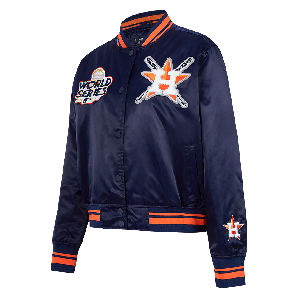 Pro Standard Women's MLB Houston Astros Mashup Rib Satin Jacket - Navy/Orange - NAVY/ORANGE Thumbnail View 3