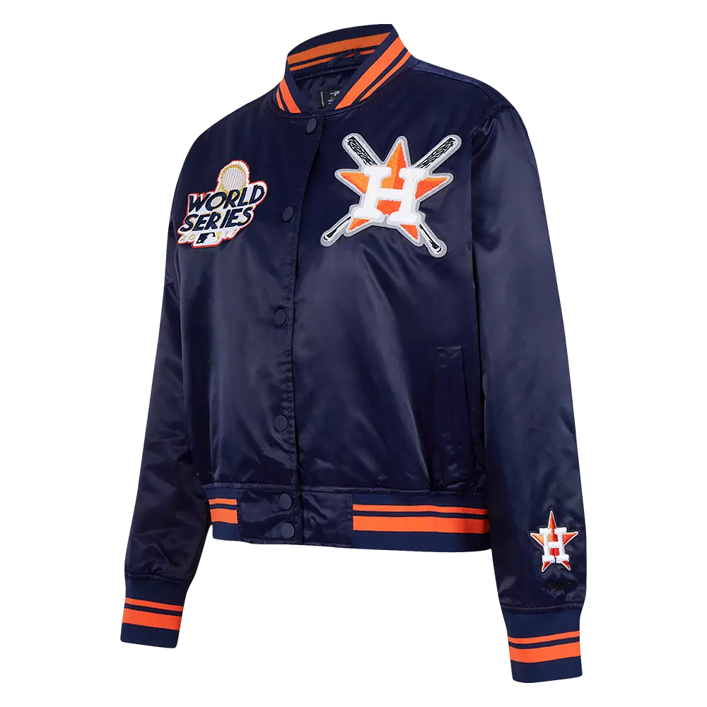 Pro Standard Women's MLB Houston Astros Mashup Rib Satin Jacket - Navy/Orange - NAVY/ORANGE