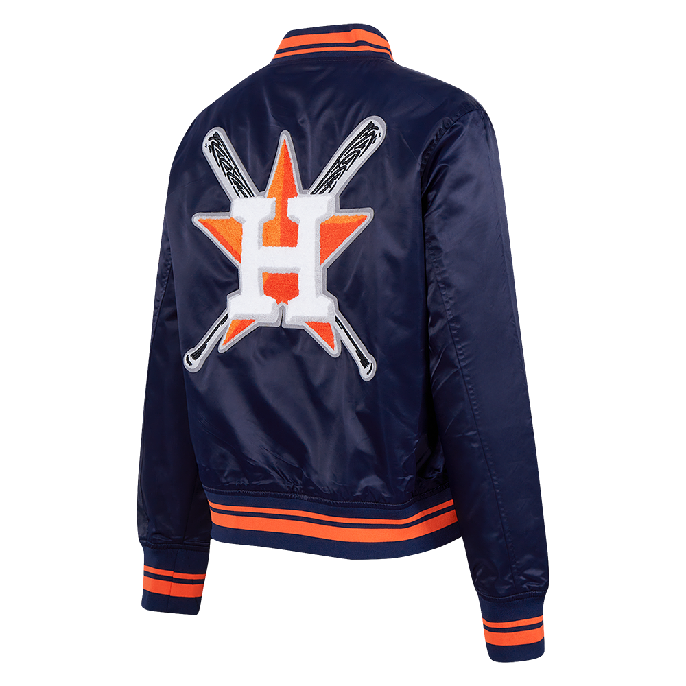 Pro Standard Women's MLB Houston Astros Mashup Rib Satin Jacket - Navy/Orange - NAVY/ORANGE Thumbnail View 4
