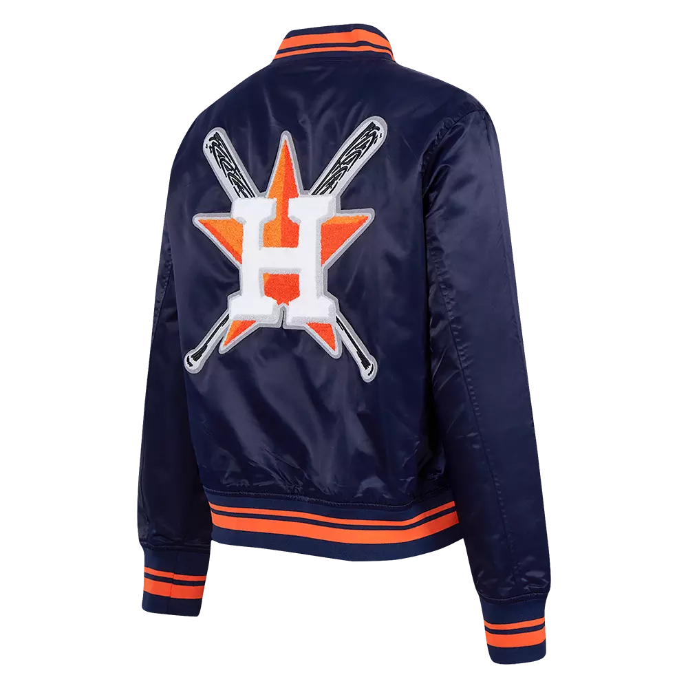 Pro Standard Women's MLB Houston Astros Mashup Rib Satin Jacket - Navy/Orange - NAVY/ORANGE