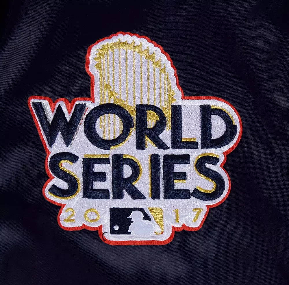 Pro Standard Women's MLB Houston Astros Mashup Rib Satin Jacket -Navy/Orange - NAVY/ORANGE