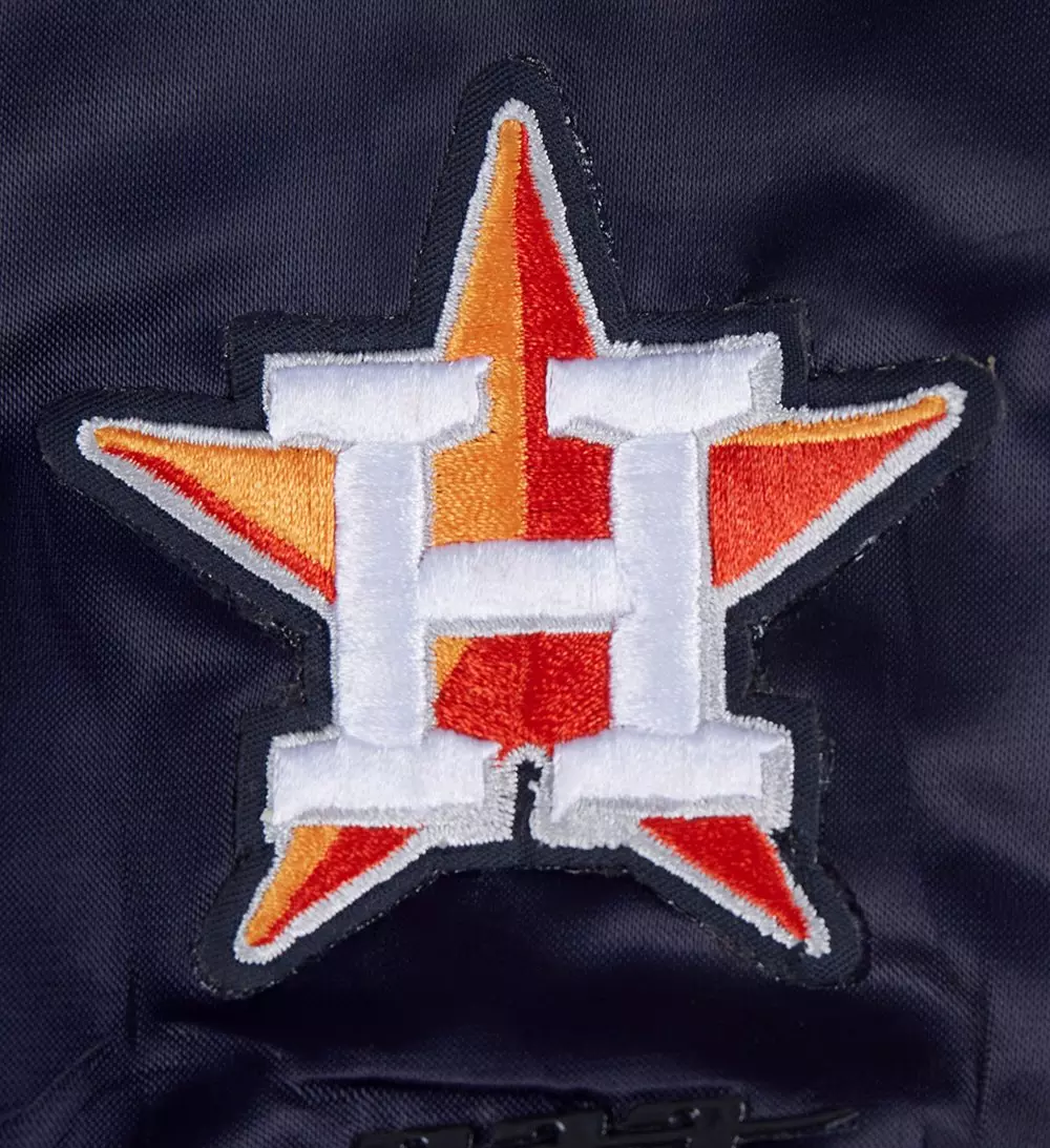 Pro Standard Women's MLB Houston Astros Mashup Rib Satin Jacket - Navy/Orange - NAVY/ORANGE