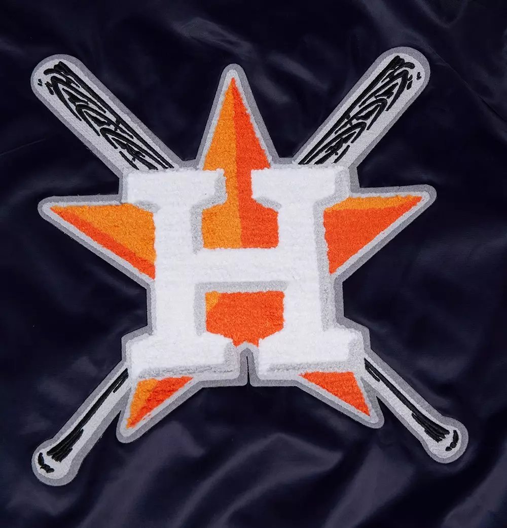 Pro Standard Women's MLB Houston Astros Mashup Rib Satin Jacket - Navy/Orange - NAVY/ORANGE